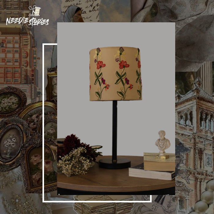 Beige Bloom Hand-Embroidered Lampshade