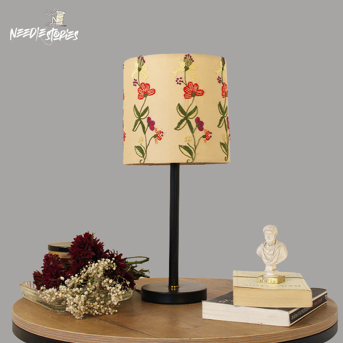 Beige Bloom Hand-Embroidered Lampshade