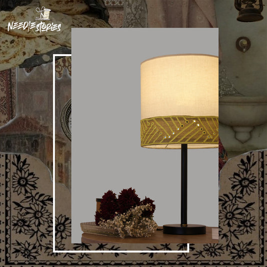 Golden Radiance Hand-Embroidered Lampshade